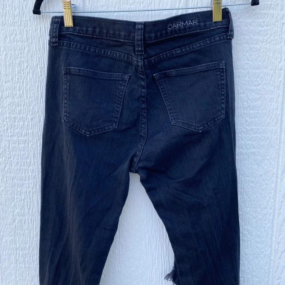 Carmar Destroyed Black Denim Jeans Ripped Distressed Size 27 - Picture 7 of 10